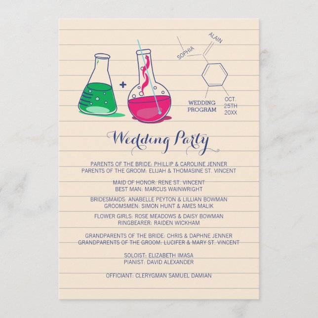Programmes de mariage en chimie rose et verte (Devant)