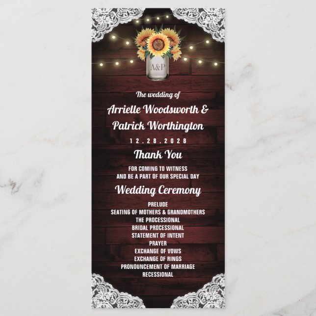 Programmes de mariage en pot Mason tournesol Bois  (Devant)