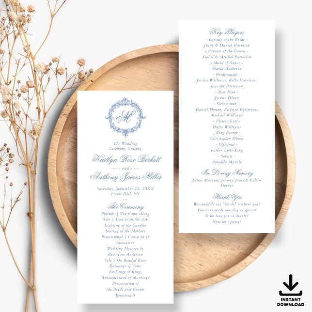 Programmes de mariage en toile de Jouy bleue vinta (Créateur téléchargé)