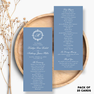 Programmes de mariage en toile de Jouy bleue vinta