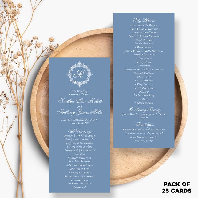 Programmes de mariage en toile de Jouy bleue vinta (Créateur téléchargé)