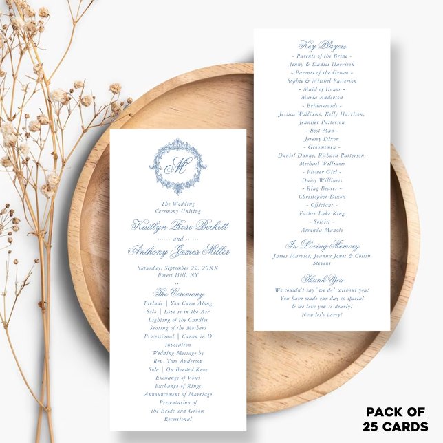 Programmes de mariage en toile de Jouy bleue vinta (Créateur téléchargé)