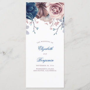 Programmes de mariage floral bleu marine et mauve