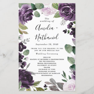 Programmes de mariage floral élégant violet et arg