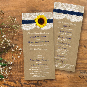 Programmes de mariage Kraft, dentelle et bleu mari