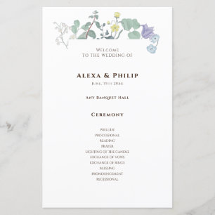 Programmes de mariage minimalistes à fleurs simple