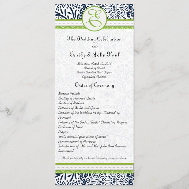 Programmes de mariage Navy Apple Green Gray Love B (Devant)