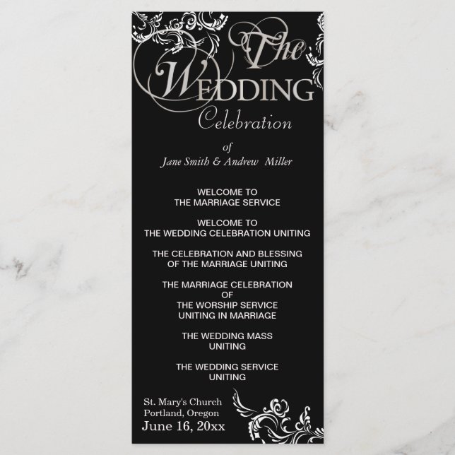 Programmes de mariage noir et blanc (Devant)