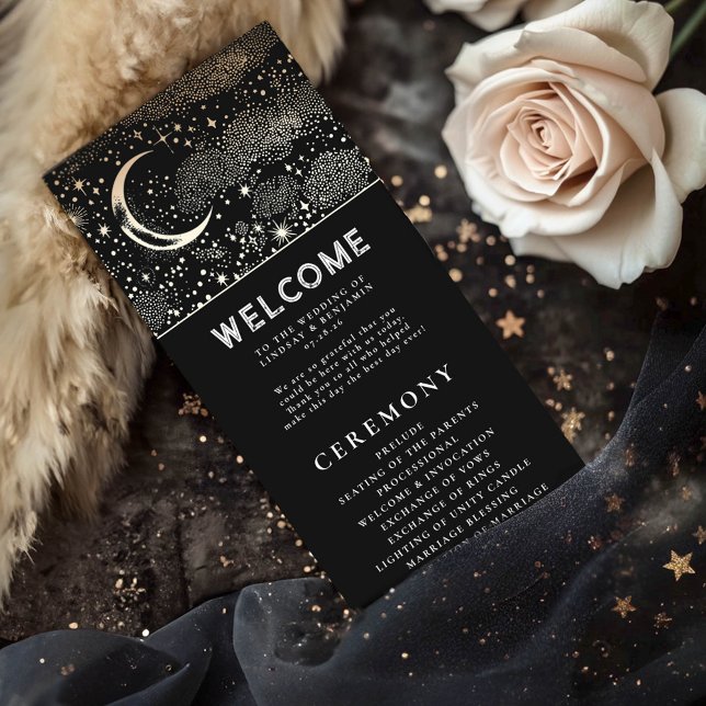 Programmes de mariage noir et or céleste (Celestial Black Wedding Programs)