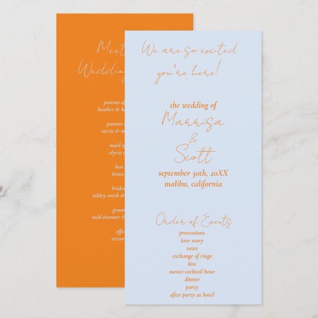 programmes de mariage orange et bleu (Devant / Derrière)