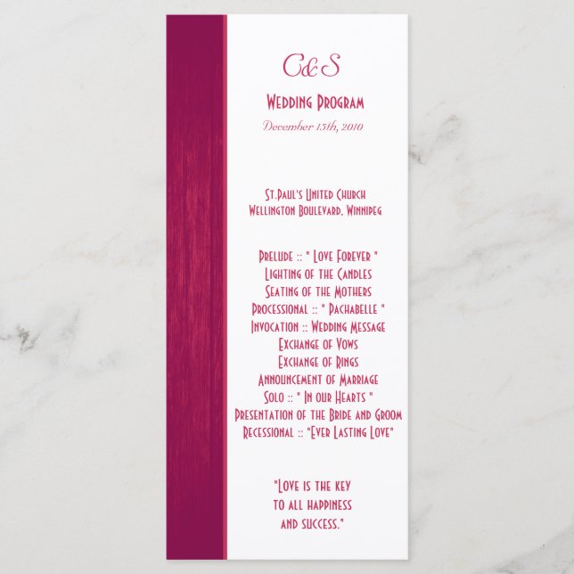 Programmes de mariage pour le grain de bois rose/b (Devant)