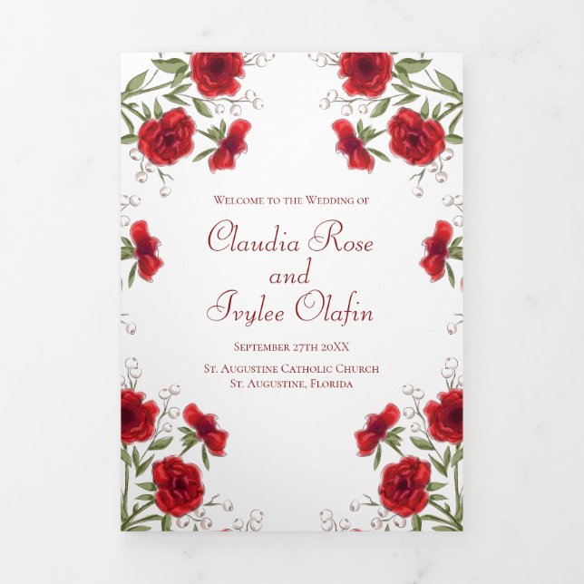 Programmes de mariage romantiques à la rose rouge (Page de couverture)