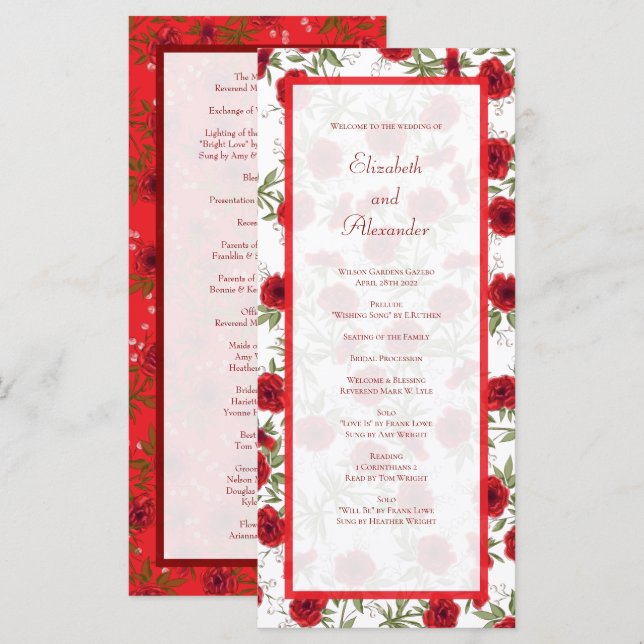 Programmes de mariage romantiques à la rose rouge (Devant / Derrière)