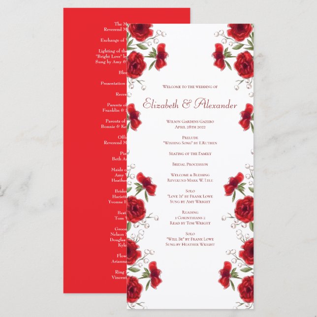 Programmes de mariage romantiques à la rose rouge (Devant / Derrière)