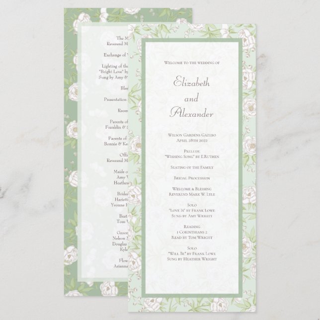 Programmes de mariage Rose Blanche Vert Sauge (Devant / Derrière)