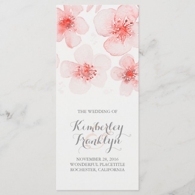 Programmes de mariage rose botanique à fleurs d'ea (Devant)