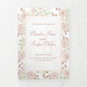 Programmes de mariage Roses roses saumonées Vintag
