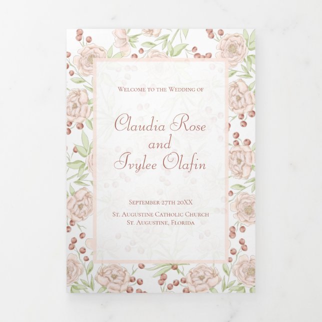 Programmes de mariage Roses roses saumonées Vintag (Page de couverture)