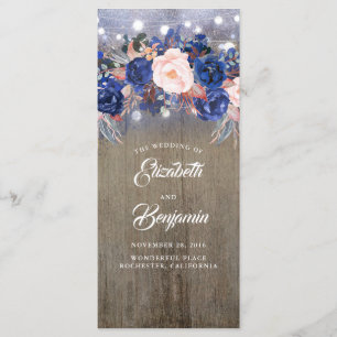 Programmes de mariage rustique floral de la Marine