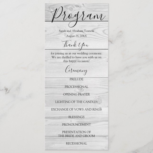 Programmes de mariage rustiques en bois blanc de c (Devant)