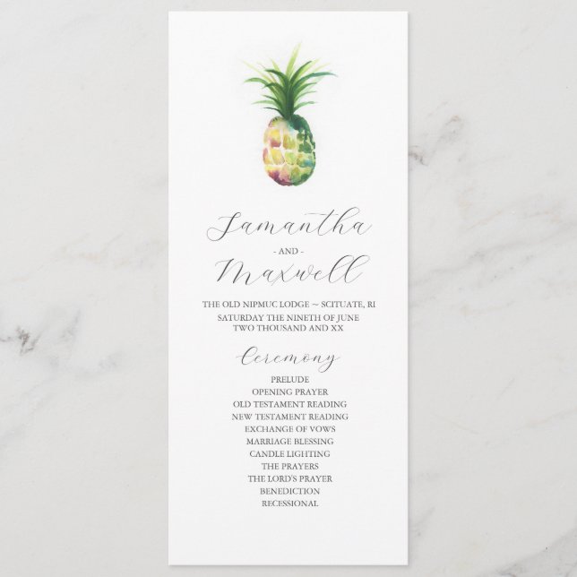 Programmes de mariage tropical Aquarelle Ananas (Devant)