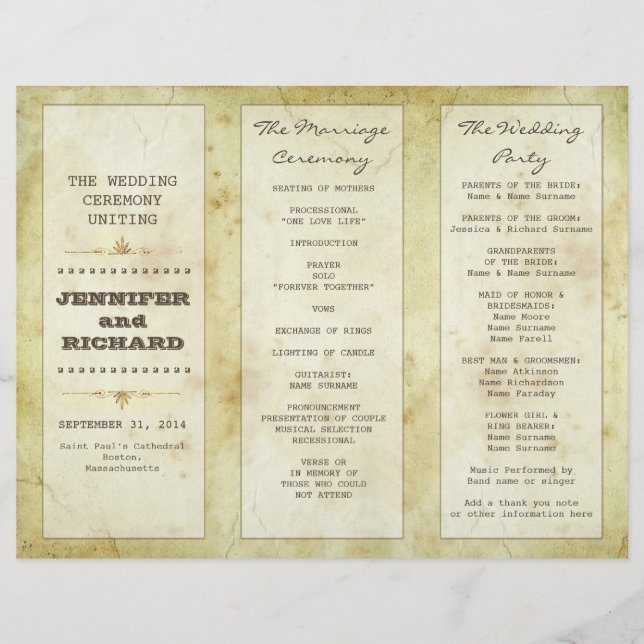 Programmes de mariage typographique vintage (Devant)