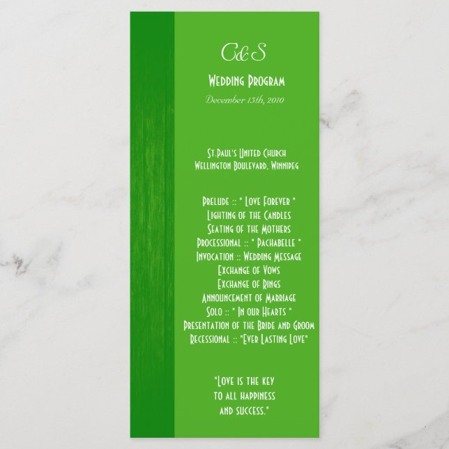 Programmes de mariage vert/vert pour le grain de b (Devant)