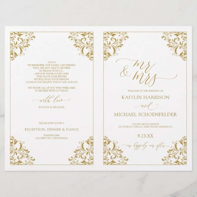 Programmes de mariage vintage calligraphie élégant (Devant)