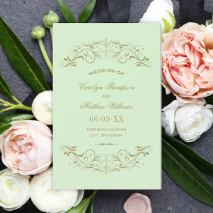 Programmes de mariage vintage vert antique