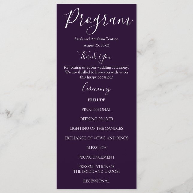 Programmes de mariage violet et blanc (Devant)