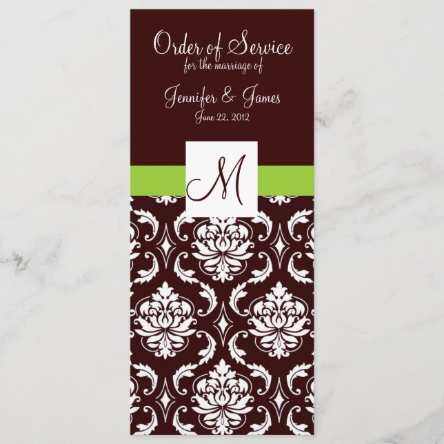 Programmes Mariage damassé Brown avec Monogramme (Devant)