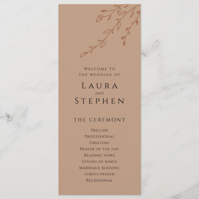 Programmes modernes de mariage botanique rouille (Devant)