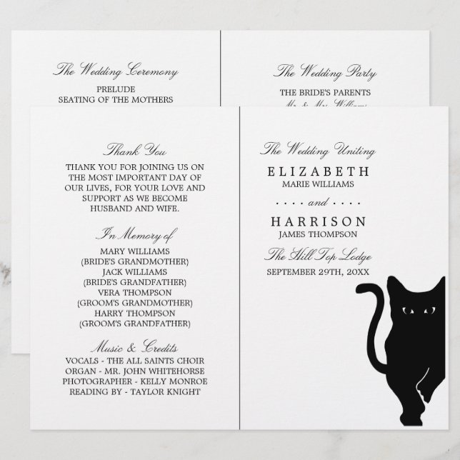 Programmes modernes de mariage Whimsical Black Cat (Devant / Derrière)