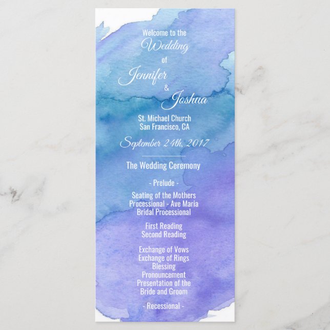 Programmes personnalisés de mariage bleu aquarelle (Devant)