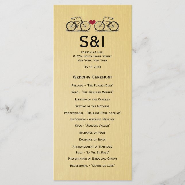 Programmes vintages de mariage à vélo (Devant)