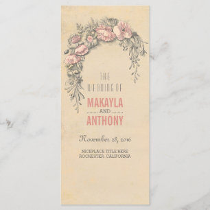 Programmes vintages de mariage de fleurs roses