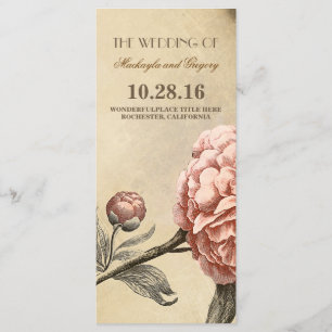 Programmes vintages de mariage de pivoine rose
