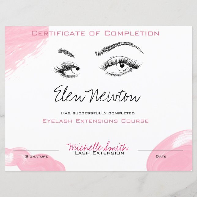 Prolongation Eyelash Cours Certificat d'achèvement (Devant)