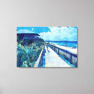 Promenade Bleue Plage Aquarelle Toile