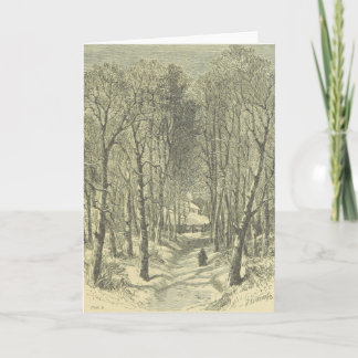 Promenade de Noël dans la carte de voeux en bois