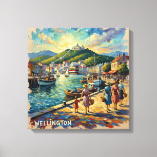 Promenade de Wellington Harbour sur toile dorée