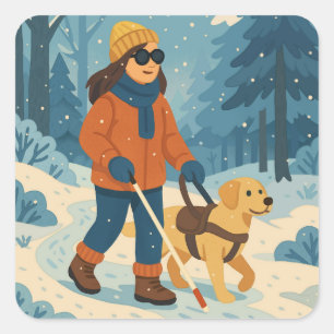 Promenade d'hiver avec chien guide - Autocollant C