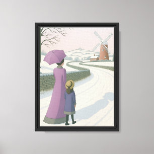 Promenade d'hiver avec toile de moulin à vent