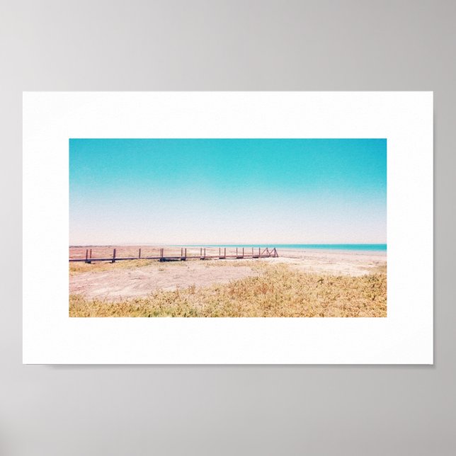 Promenade sur la plage Pastel Blue Pink Affiche du (Devant)