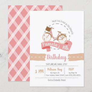 Promenade Sur Vélo Invitation Anniversaire   Rose