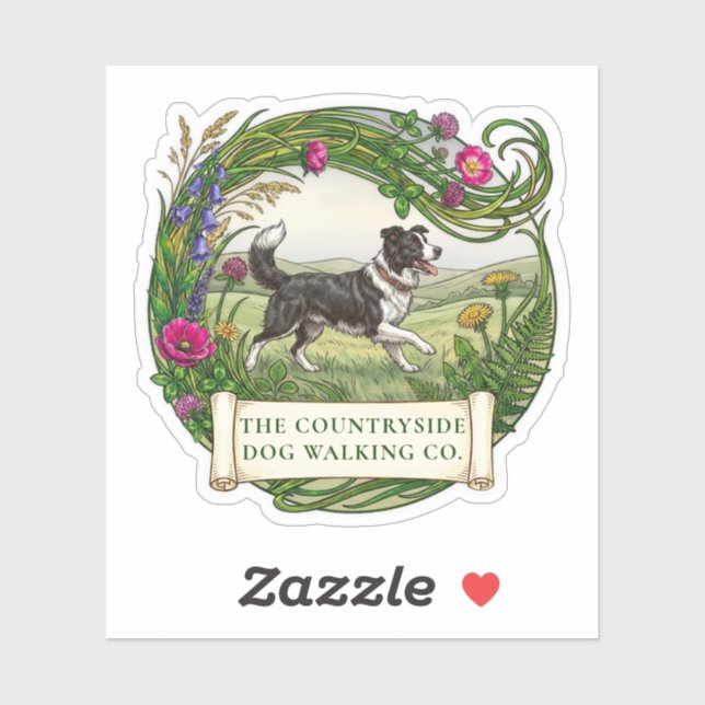 Promeneur de Border Collie Autocollant Vinyl Perso (Feuille)