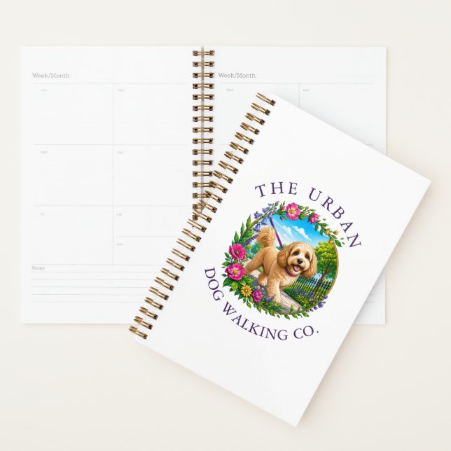 Promeneur de chien Cockapoo Agenda personnalisé (Devant avec enveloppe)