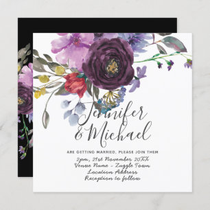 Promesse violette Invitations Mariage Floral moder