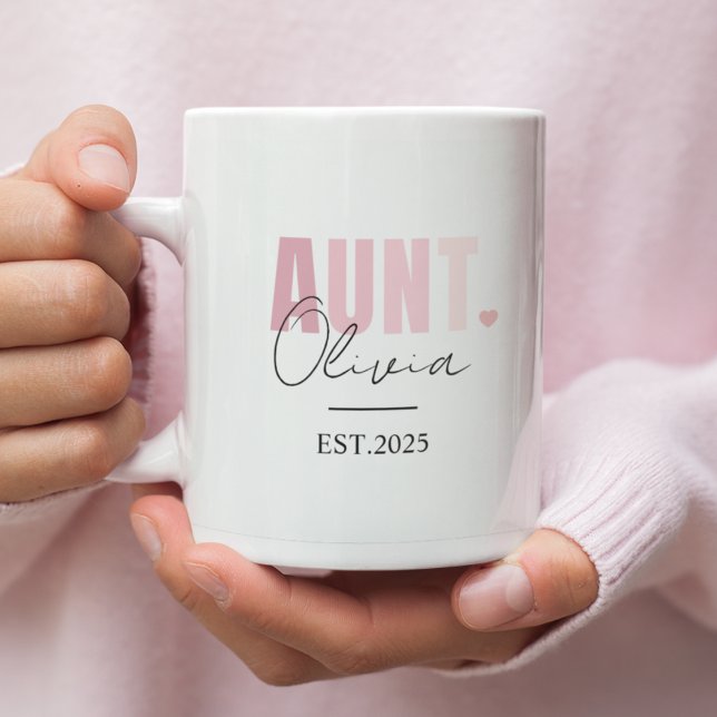 Promu à Tante Mug | Nom personnalisé et année EST (Créateur téléchargé)