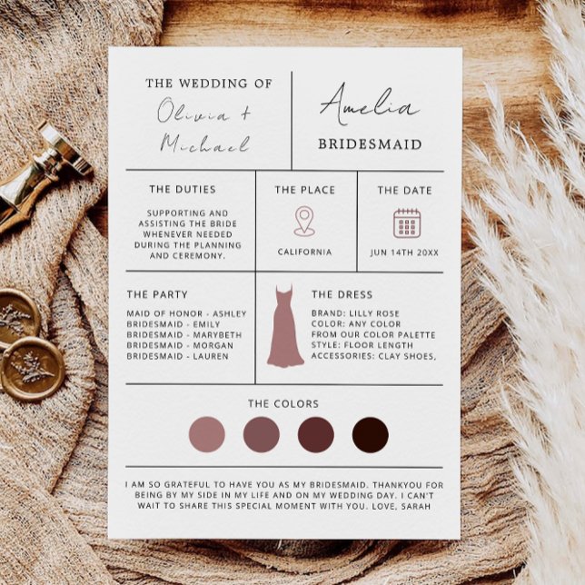 Proposition de la servante d'information et carte  (Bridesmaid Proposal & Maid of Honor Card)